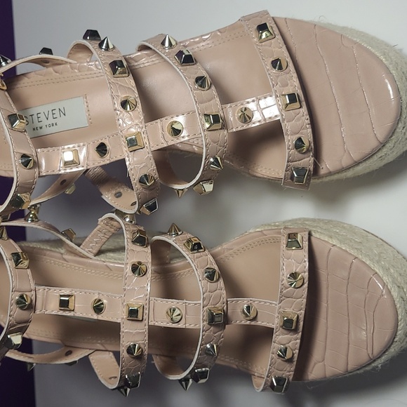Steven New York Scoutt Neutral Wedge Espadrille Studded Sandale used G/Con.Si 8M - Picture 2 of 7